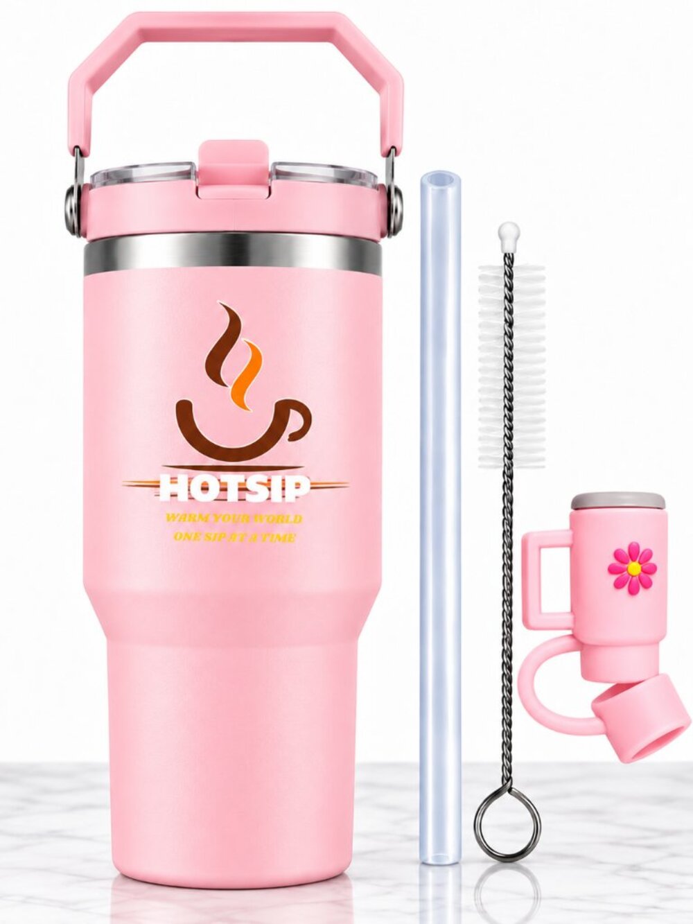 30oz Insulated Tumbler with Handle, Flip Straw Lid & Accessories